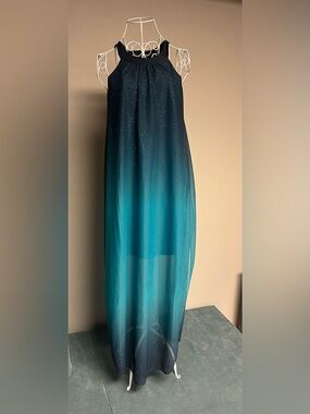 VENUS Teal-to-Navy Ombre Maxi Flowy Sparkle Dress size S